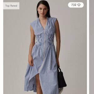 The Tommie Cap-Sleeve Smocked Front-Zip Shirt Dress: Shine Edition